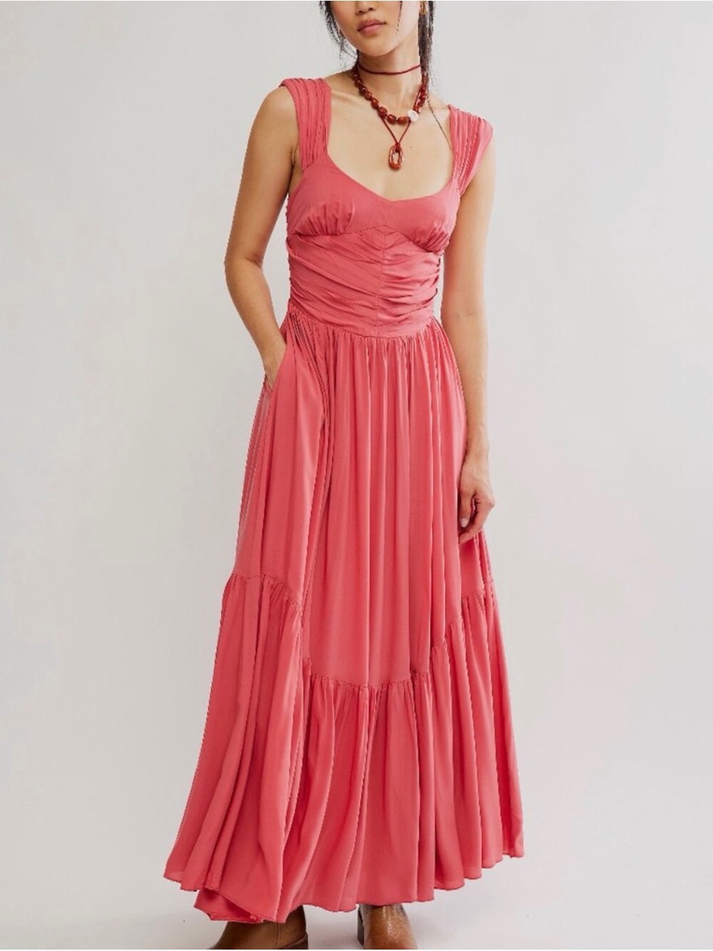 Free People Sasha Solid Maxi Dress in Spiced Coral